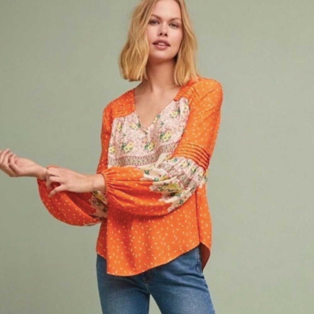 Maeve Anthro Ceresco Peasant Boho Top long Sleeve